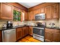 Modern kitchen boasting stainless steel appliances, granite countertops, and wood cabinets at 258 Lancaster Cir, Marietta, GA 30066