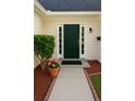 Close-up of a green front door with sidelights and manicured landscaping at 3315 Haverhill Rowe, Lawrenceville, GA 30044