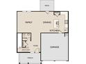 Open-concept floor plan featuring Gathering room, dining area, kitchen, and garage access at 2105 Boxwood Se Cir, Conyers, GA 30094