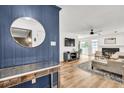 Bright living room with modern decor, hardwood floors, and a cozy, inviting atmosphere at 1750 Clairmont Rd # 32, Decatur, GA 30033