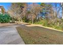 Spacious backyard ready for landscaping with a large concrete drive and bordered by mature trees at 1019 Henna Se Ct, Conyers, GA 30013