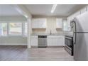 Modern kitchen features white cabinets, stainless steel appliances and beautiful granite countertops at 2755 Rockcliff Se Rd, Atlanta, GA 30316