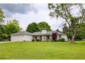 Well-maintained single story home boasts a large lawn and a charming covered front porch at 7925 Silversmith Dr, Cumming, GA 30028