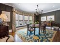 Formal dining room with wainscotting, a bay window, chandelier, and hardwood floors at 122 Old Ivy Ne Rd # 17, Atlanta, GA 30342