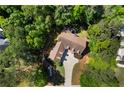 Bird's eye view of the house with mature trees, long driveway, and backyard at 7401 Cherry Blossom Way, Winston, GA 30187