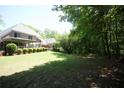Expansive backyard featuring a well-maintained lawn and mature trees, providing privacy at 3235 Munsey Ct, Cumming, GA 30041