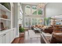 Bright living room with high ceilings, large windows, fireplace, and hardwood floors at 3235 Munsey Ct, Cumming, GA 30041