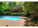 Relaxing backyard with refreshing swimming pool, spacious deck, and lush landscaping at 1760 Little Willeo Rd, Marietta, GA 30068
