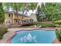 Beautiful pool and patio area surrounded by lush landscaping and mature trees at 3007 Frazier Ct, Decatur, GA 30033