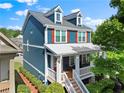 Two story home with blue siding, white trim and a covered front porch at 1783 Drew Nw Dr, Atlanta, GA 30318