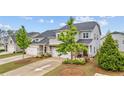 Well-maintained gray two-story home with a brick-accented garage and landscaped front yard at 4591 Grenadine Cir, Acworth, GA 30101