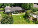 Aerial front view of a well-maintained brick home with a green lawn and landscaped yard at 2785 Fontainebleau Dr, Dunwoody, GA 30360