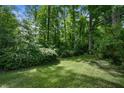 Large backyard featuring green grass surrounded by woods and trees that offers privacy and plenty of space for outdoor activities at 2175 Fisher Ne Trl, Atlanta, GA 30345