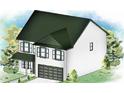 Rendering of a two-story house with black roof, white siding, and front-facing two-car garage at 127 Deer Xing, Temple, GA 30179