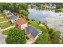 Scenic aerial view of a home with lake access, lush greenery, and a serene neighborhood at 2045 Calmwater Ct, Suwanee, GA 30024