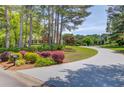 Long, curving driveway leading to a beautiful home surrounded by mature trees and colorful landscaping at 1292 Green Turf Dr, Snellville, GA 30078