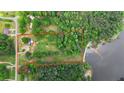 Aerial view of a large property with trees, a home, a barn, and access to a body of water at 901 N Van Wert Rd, Villa Rica, GA 30180