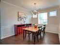Bright dining area with hardwood floors, a large window, and classic wainscoting at 207 Harmony Lake Dr, Canton, GA 30115