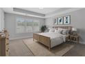 Serene primary bedroom with tray ceilings, plantation shutters, neutral decor, and ample natural light at 1768 Evenstad Way, Smyrna, GA 30080