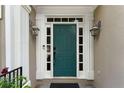 Close-up of an elegant front door with sidelights and decorative hardware at 1377 Downington Nw Ln, Acworth, GA 30101