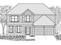 Black and white architectural sketch of a two-story house with a two-car garage and symmetrical facade at 7169 Linden Dr, South Fulton, GA 30349