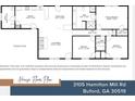 Detailed floor plan showcasing the layout with kitchen, living room, bedrooms, and utility areas at 3105 Hamilton Mill Rd, Buford, GA 30519