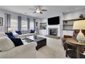 Cozy living room with plush seating, a fireplace, built-in shelves, and lots of natural light at 6240 Vista Crossing Way, Cumming, GA 30028
