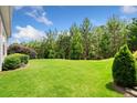 Spacious backyard with lush green lawn, mature trees, and well-maintained landscaping at 307 Serenity Way, Woodstock, GA 30188
