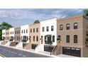 Street view of modern townhomes with brick and garage doors at 343 Sugarview Rd, Sugar Hill, GA 30518