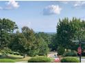 Scenic street view shows lush landscaping, mature trees, and distant mountain views at 106 Twilight Overlook, Canton, GA 30114