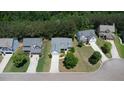 An aerial view of a neighborhood showcasing well-maintained homes, lush greenery, and tree-lined streets at 1575 Parkside Village Dr, Cumming, GA 30040