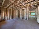 Unfinished living room showcasing the stud framing and the planned spacious layout of the home at 5371 Heron Bay Blvd, Locust Grove, GA 30248