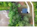 Aerial view of a house nestled among trees next to a body of water at 115 Haven Brook Way, Douglasville, GA 30134