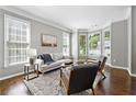 Bright living room with a bay window, modern furniture, hardwood floors, and neutral decor for a cozy feel at 5060 Winship Ct, Alpharetta, GA 30009