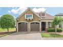 Charming home featuring a brick driveway, two-car garage, and manicured landscaping at 308 Rusty Gate Pass, Woodstock, GA 30189