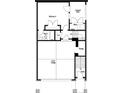 Layout featuring a 2-car garage, bathroom, bedroom, covered patio, and storage at 657 Summit Hill Way, Cumming, GA 30040
