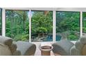 Relaxing reading nook showcasing a serene view of the pool and lush backyard at 4601 Tall Pines Nw Dr, Atlanta, GA 30327