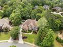 Aerial view of a brick home surrounded by lush trees, highlighting its prime location at 10135 High Falls Pointe, Johns Creek, GA 30022