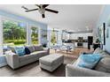 Cozy living room boasts bright light, hardwood floors, and comfortable seating with views of the outdoors at 4365 Wicklow Ct, Suwanee, GA 30024