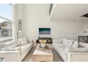 Spacious living room featuring high ceilings, modern decor, hardwood floors, and large windows with natural light at 1290 Nervi Nw Mews, Atlanta, GA 30318