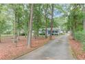 View of a charming house with a long driveway nestled among mature trees at 1980 Mcconnell Rd, Grayson, GA 30017