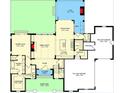 A detailed first floor plan highlights the layout featuring an owner's suite, kitchen, great room, and garages at 405 Cynthia Ln, Mcdonough, GA 30252