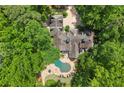 Lush landscaping surrounds the estate with a pool and stone patio in a private setting at 4161 Thunderbird Se Dr, Marietta, GA 30067