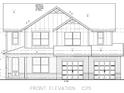 Detailed architectural drawing of a two-story home with brick and siding exterior, illustrating front elevation and trim details at 214 Villa Rica Spgs, Villa Rica, GA 30180