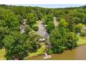 Aerial shot of wooded, waterfront property featuring a dock and lakeside access at 507 Cross Creek Pt, Stone Mountain, GA 30087
