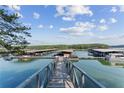 Picturesque view of a marina with multiple boat slips and a wooden walkway to the docks at 615 Lovinggood Trl, Woodstock, GA 30189