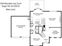 Floor plan featuring a kitchen, living room, dining room, patio and two-car garage at 1245 Mountain Ivey Ct, Sugar Hill, GA 30518