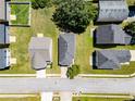 Birds eye view of houses and neighborhood showing roof tops, green lawns, driveways and a quiet street at 7268 Loblolly Ln, Morrow, GA 30260