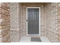 Close-up of the home's front door, showcasing its design and the surrounding brick facade at 1504 Lemon Balm Ct, Lawrenceville, GA 30045