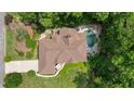 An aerial view displays this home's well-designed landscaping, pool and manicured lawn at 115 Windover Ct, Roswell, GA 30075